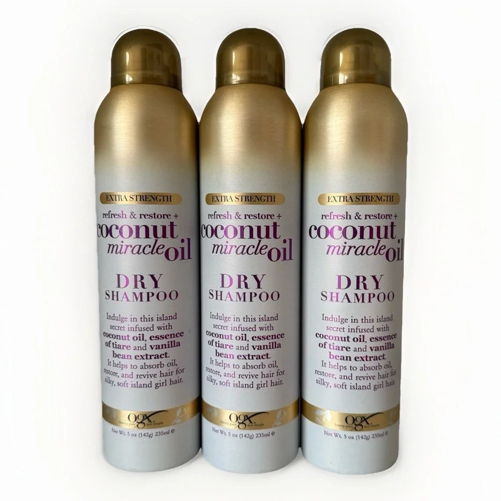 OGX Extra Strength Dry Shampoo Refresh Restore + Coconut Miracle Oil 5oz x3 NEW